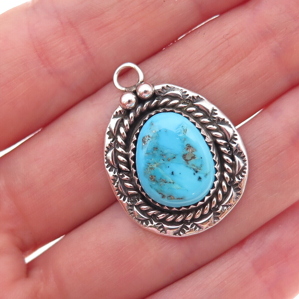 Lorencita Garcia Old Pawn 925 Sterling Silver Vintage Turquoise Charm Pendant